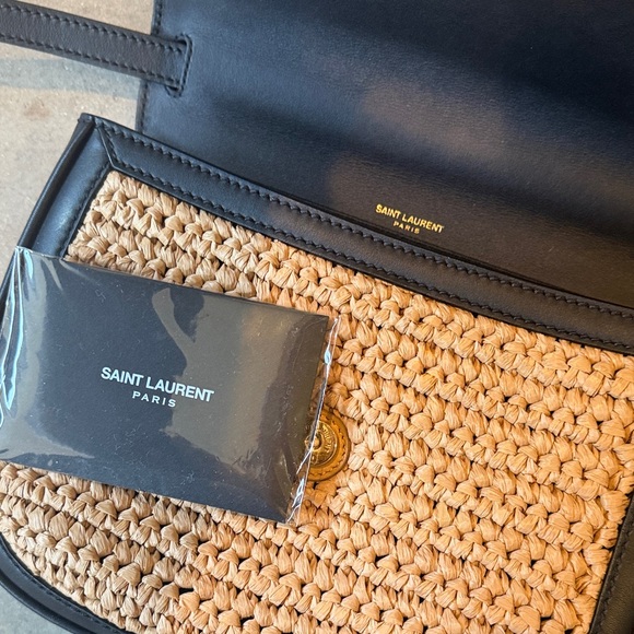 Saint Laurent Straw Crossbody Bag in Natural and Black with Gold YSL - Picture 8 of 8